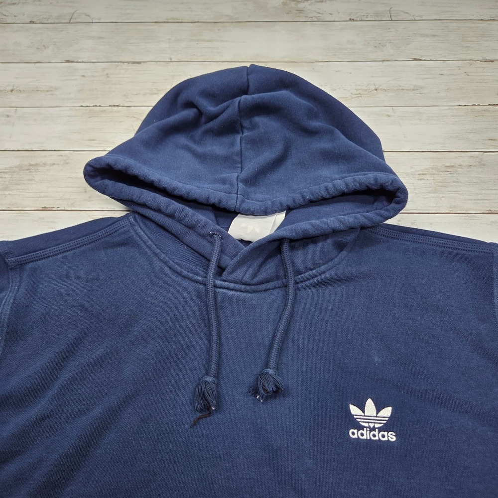 Adidas Originals Trefoil Hoodie Pullover Men Large Navy Blue Embroidered Logo - Picture 2 of 8